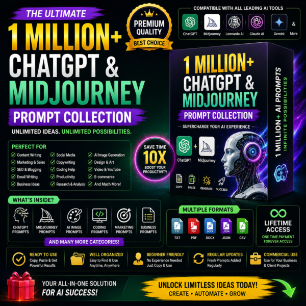 prompt 1 Million+ ChatGPT, Midjourney & AI Prompt Bundle